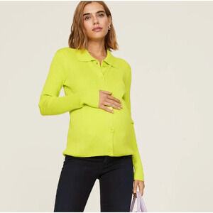 Emilia George Lime Green Eliza Button-Up Cardigan Womens SMALL Maternity Ribbed